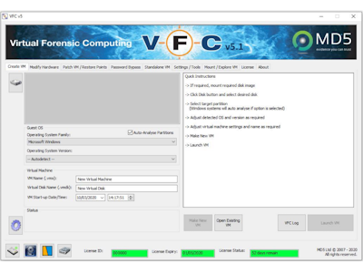 MD5 Virtual Forensic Computing (VFC) interface